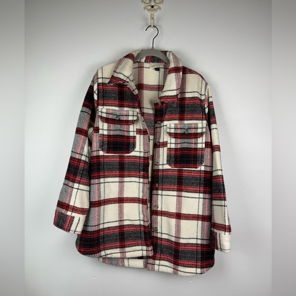 Universal Threads Heavyweight Plaid Shacket, Ivory, Black, Red, Pink, Size L